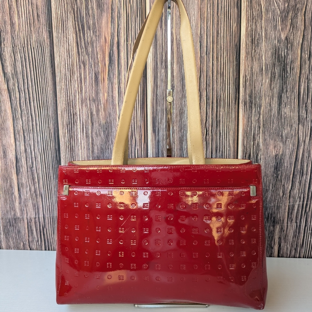 Arcadia Glossy Red and Tan Shoulder Bag